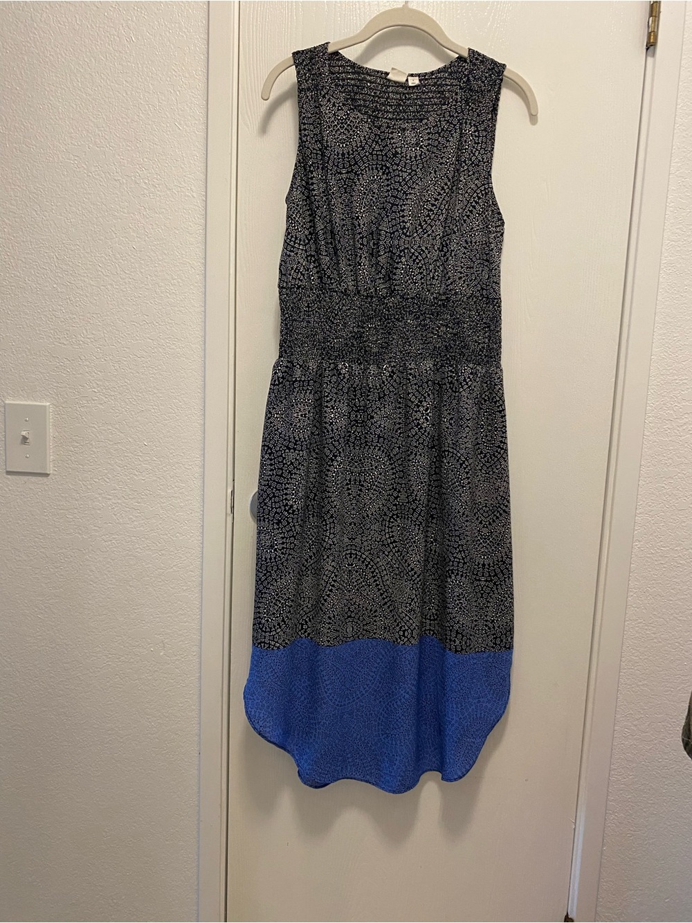GAP Black Patterned High-Low Dress with Blue Hem